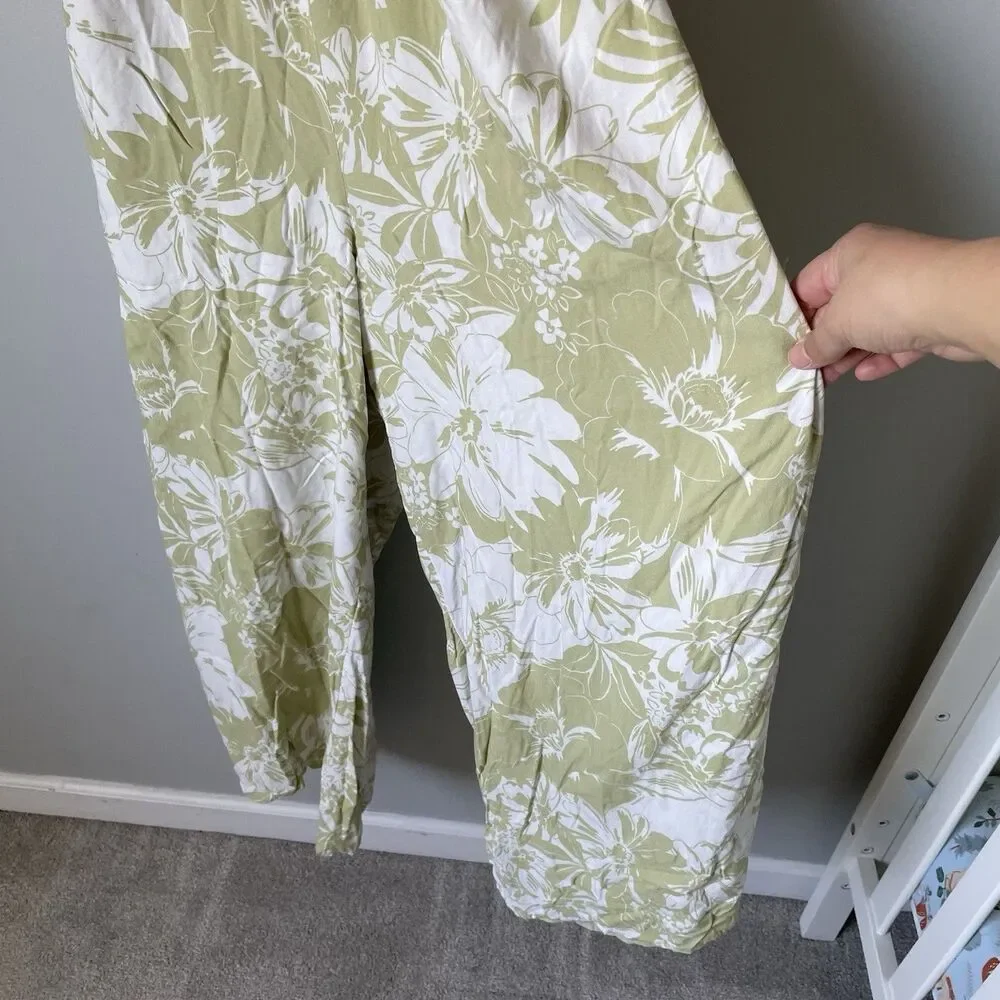 American Eagle Jumpsuit Tropical Floral Print Green White Backless Women's Large - Picture 7 of 13